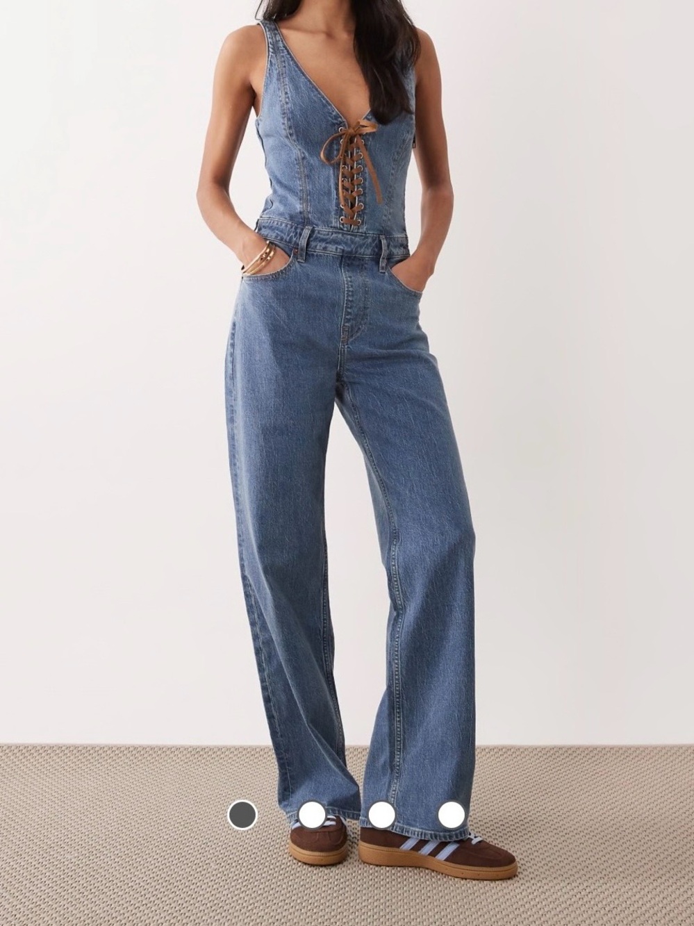 Abercrombie & Fitch Blue Denim Lace-Up Wide-Leg Jumpsuit